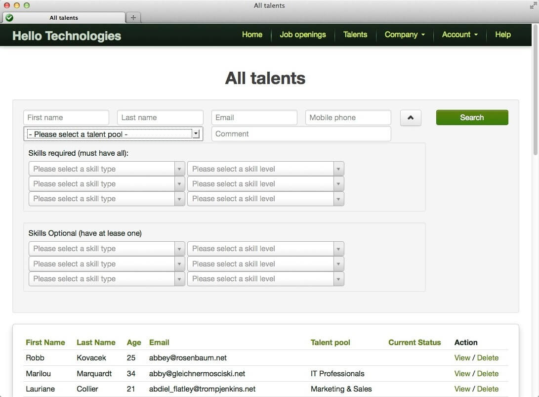 flexible talent search engine