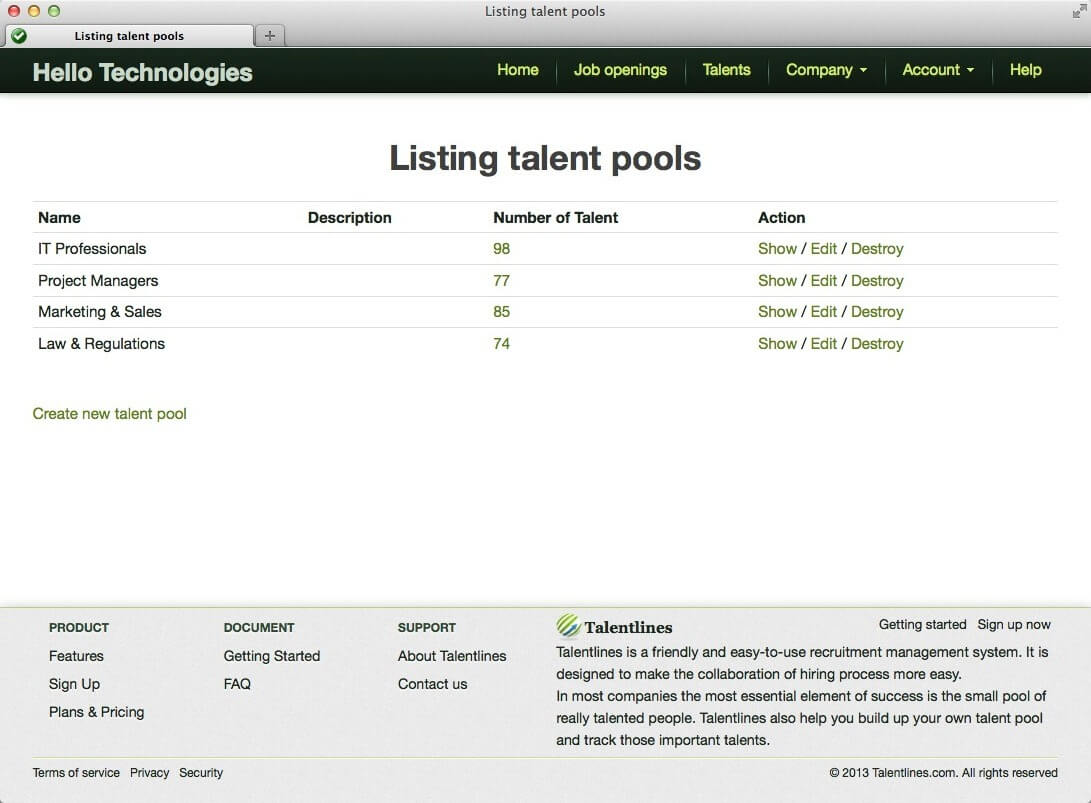 manage talent pools